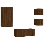 Mobili TV a Muro con LED 5pz Rovere Marrone Legno Multistrato