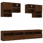 Set Mobili TV a Muro 6 pz con Luci LED Rovere Marrone