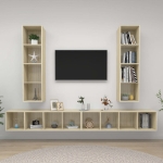 Mobile TV a Parete 4 pz Rovere Sonoma in Legno Multistrato