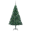 Albero di Natale Preilluminato con Palline Verde 120 cm PVC