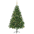 Albero di Natale Preilluminato con Palline Verde 210 cm