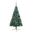 Albero di Natale a Metà Preilluminato con Palline Verde 180 cm
