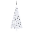 Albero di Natale a Metà Preilluminato con Palline Bianco 180 cm