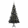 Albero di Natale Preilluminato con Palline Nero 210 cm PVC