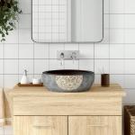 Lavabo da Appoggio Nero e Marrone Rotondo Φ41x14 cm Ceramica