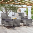 Set Bistrot da Giardino 5pz Polyrattan e Vetro Temperato Grigio