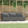 Divano a 3 Posti con Cuscini in Polyrattan Grigio