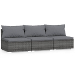 Divano a 3 Posti con Cuscini in Polyrattan Grigio