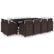 Set da Pranzo da Giardino 13 pz con Cuscini Polyrattan Marrone