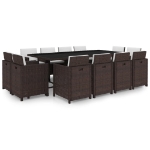 Set da Pranzo da Giardino 13 pz con Cuscini Polyrattan Marrone