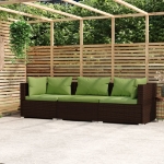 Divano a 3 Posti con Cuscini in Polyrattan Marrone
