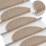 Tappeti Adesivi Scale Aspetto Sisal 15 pz 56x17x3cm Beige Scuro