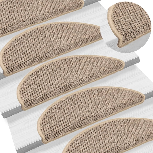 Tappeti Adesivi Scale Aspetto Sisal 15 pz 56x17x3cm Beige Scuro
