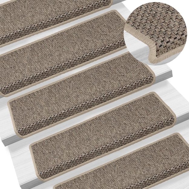 Tappeti Adesivi Scale Aspetto Sisal 15 pz 65x21x4cm Beige Scuro