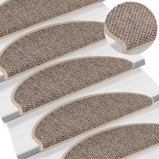 Tappeti Adesivi Scale Aspetto Sisal 15 pz 65x21x4cm Beige Scuro