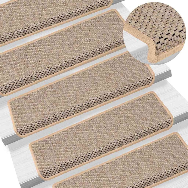 Tappeti Adesivi Scale Aspetto Sisal 15pz 65x21x4cm Beige Chiaro