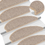 Tappeti Adesivi Scale Aspetto Sisal 15pz 65x21x4cm Beige Chiaro
