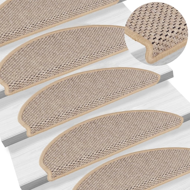 Tappeti Adesivi Scale Aspetto Sisal 15pz 65x21x4cm Beige Chiaro