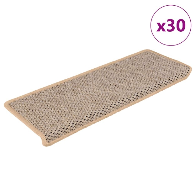 Tappeti Adesivi Scale Aspetto Sisal 30pz 65x21x4cm Beige Chiaro