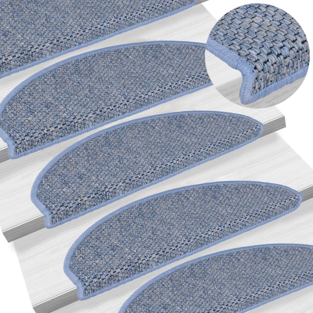Tappeti Autoadesivi per Scale Aspetto Sisal 15pz 56x17x3 cm Blu