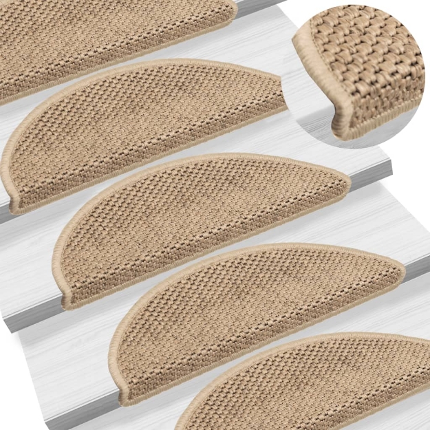 Tappeti Autoadesivi Scale Aspetto Sisal 15 pz 56x17x3 cm Sabbia
