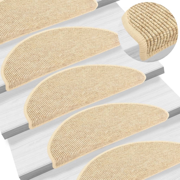 Tappeti Autoadesivi Scale Aspetto Sisal 15 pz 65x21x4 cm Beige