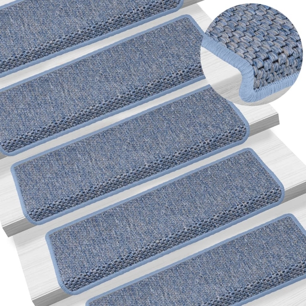 Tappeti Autoadesivi Scale Aspetto Sisal 15 pz 65x21x4 cm Blu