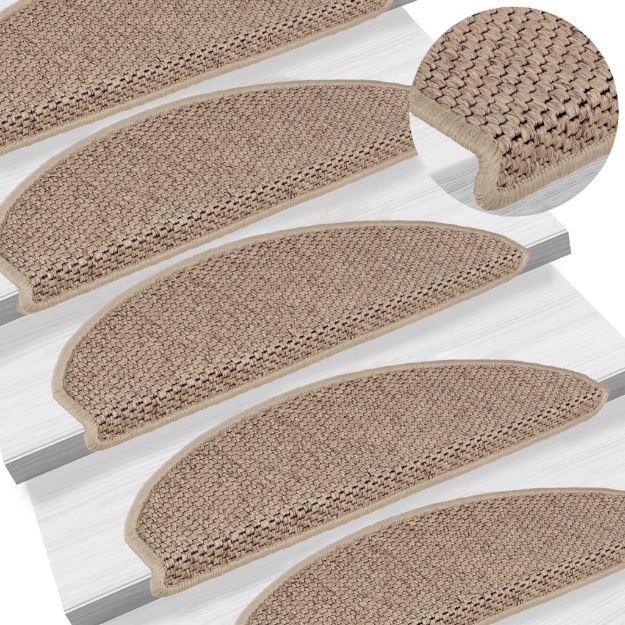 Tappeti Autoadesivi Scale Aspetto Sisal 15 pz 65x21x4 cm Sabbia