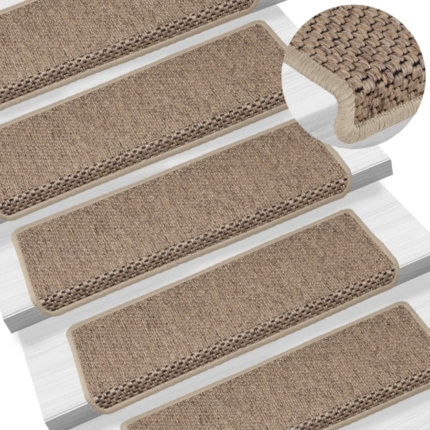 Tappeti Autoadesivi Scale Aspetto Sisal 15 pz 65x21x4 cm Sabbia
