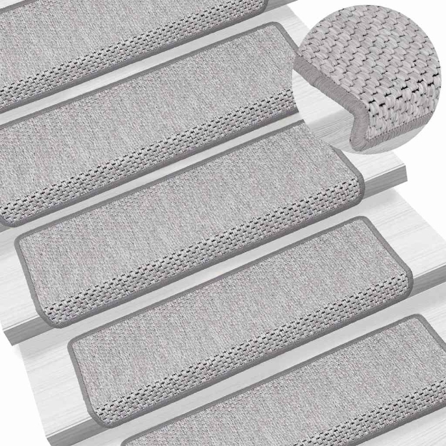 Tappeti Autoadesivi Scale Aspetto Sisal 15 pz 65x21x4cm Platino