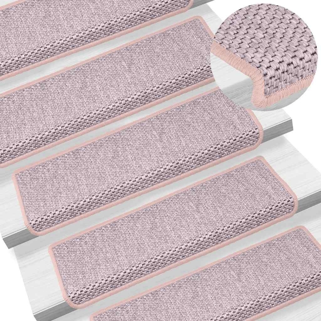 Tappeti Autoadesivi Scale Aspetto Sisal 15 pz 65x21x4cm Rosa