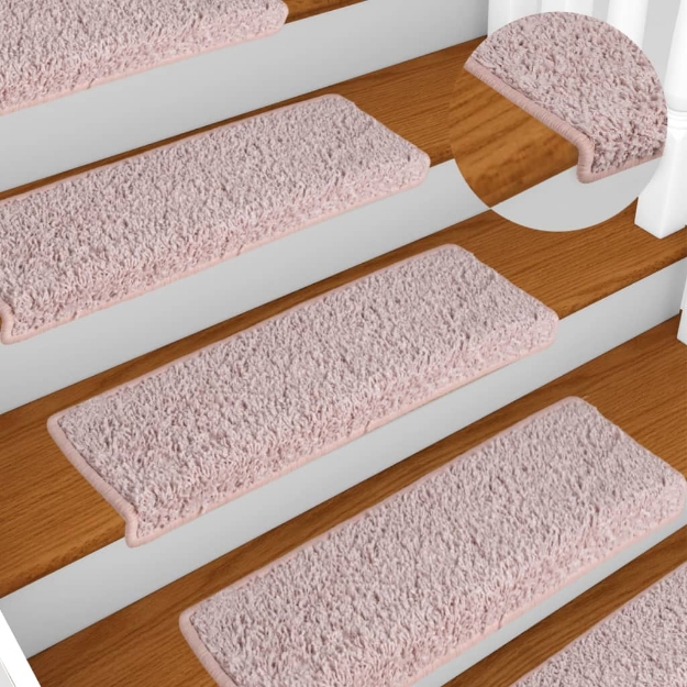 Tappetini per Scale 15 pz 65x21x4 cm Bianchi e Rosa