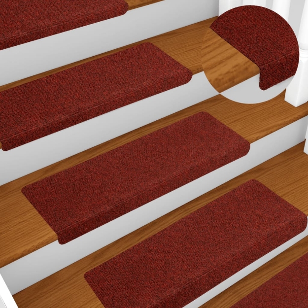 Tappetini per Scale Tessuto Agugliato 10 pz 65x21x4 cm Bordeaux