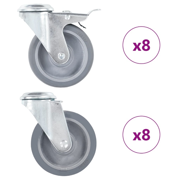 Ruote Girevoli con Foro per Bullone 16 pz 100 mm