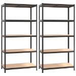 Scaffali Resistenti 5 Ripiani 2pz Grigio Acciaio e Multistrato