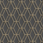 DUTCH WALLCOVERINGS Carta da Parati Design Esagonale Nero e Oro