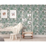 DUTCH WALLCOVERINGS Carta da Parati Eden Grigio e Verde Chiaro