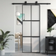 Porta Scorrevole Nera 76x205 cm in Vetro Temperato e Alluminio