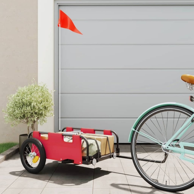 Rimorchio da Bici Rosso Oxford e Ferro