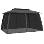 Gazebo Tetto Doppio e Pareti Rete Antracite 3,93x2,93 m Acciaio
