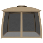 Gazebo con Tetto Doppio/Pareti Rete Tortora 2,93x2,93 m Acciaio
