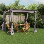 Gazebo con Tende 3x3 m Antracite in Acciaio