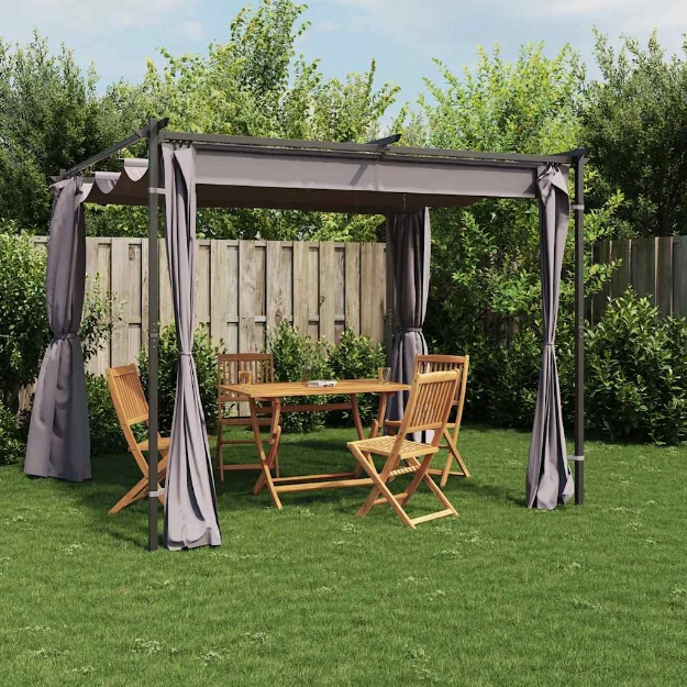 Gazebo con Tende 3x3 m Antracite in Acciaio