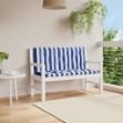Cuscini Panca Giardino 2pz Righe Bianche Blu 120x50x7cm Tessuto