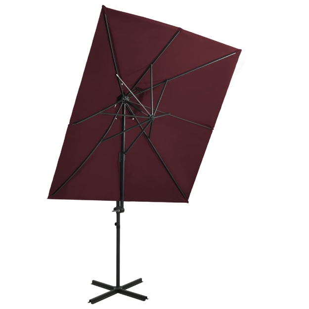 Ombrellone a Sbalzo con LED 250x250 cm Bordeaux