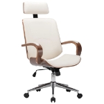 Sedia Girevole con Poggiatesta Crema Similpelle e Legno Curvato