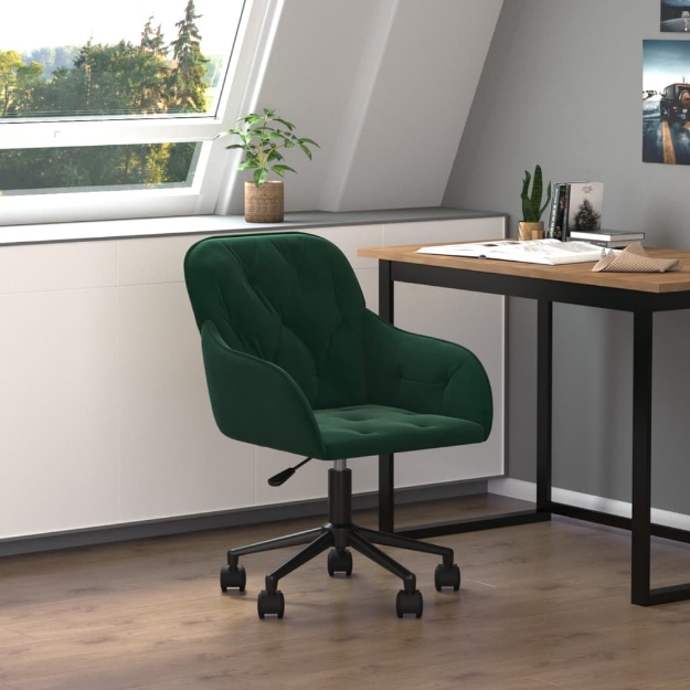 Sedia da Ufficio Girevole Verde Scuro in Velluto