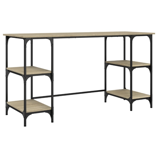 Scrivania Rovere Sonoma 140x50x75cm Metallo e Legno Multistrato