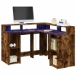 Scrivania con Luci LED Rovere Fumo 130x130x91 cm in Truciolato