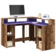 Scrivania con Luci LED Legno Antico 130x130x91 cm in Truciolato